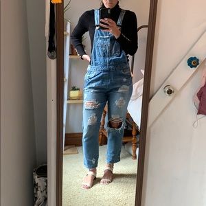 Zara Trafaluc Distressed Denim Overalls Size M